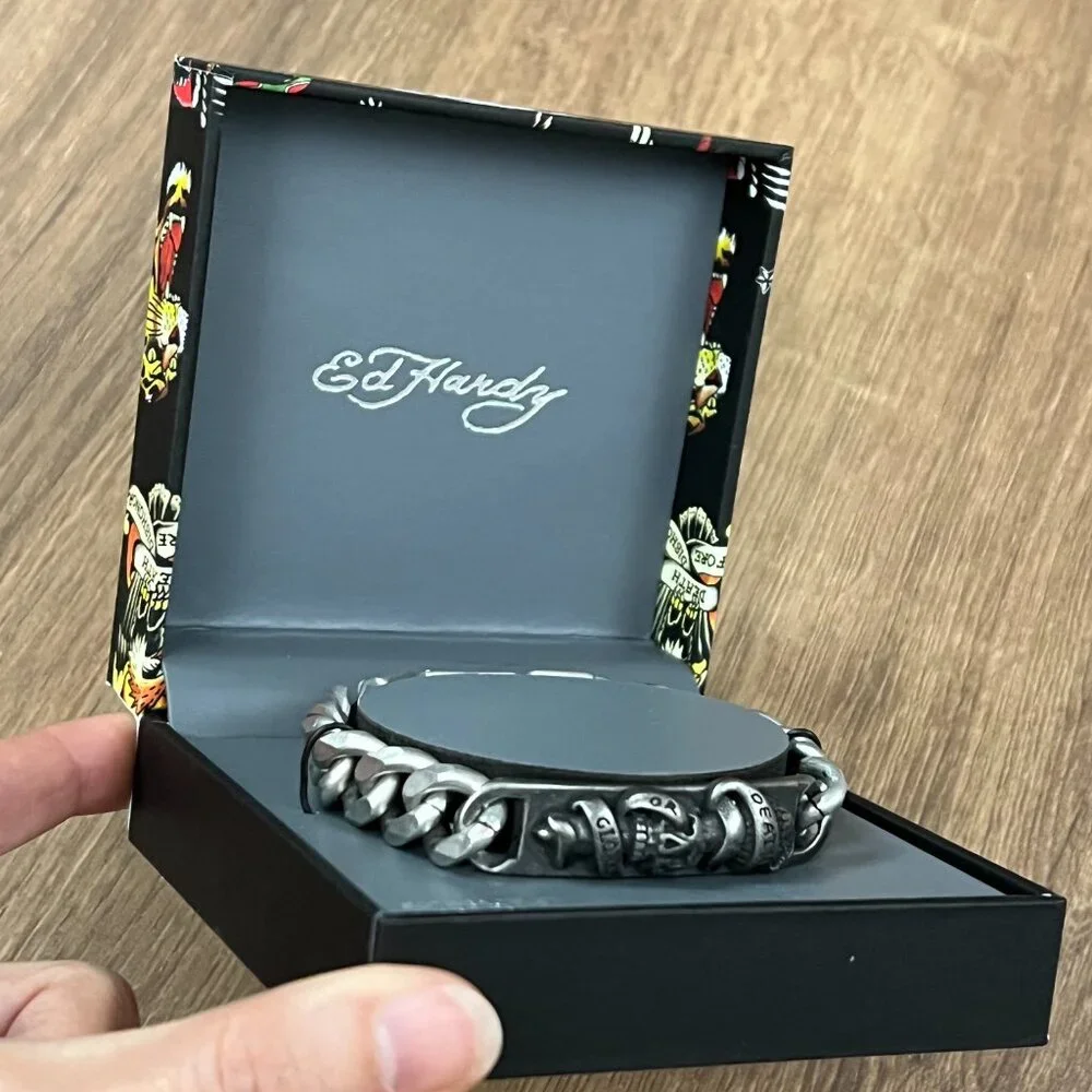 NEW Ed Hardy Skull Death or Glory Mens Stainless Steel Bracelet